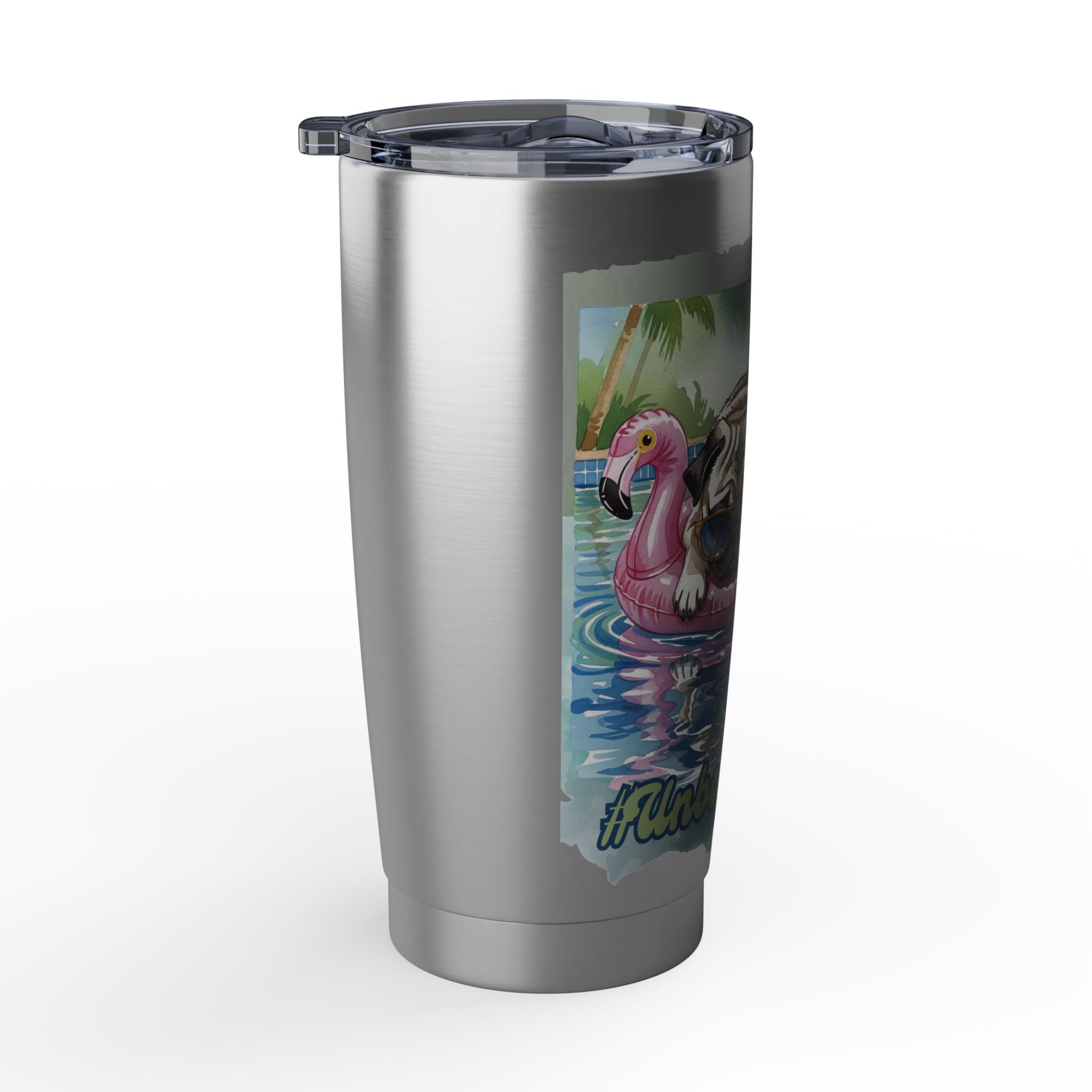 #unbothered" Pug Flamingo Tumbler - 20oz