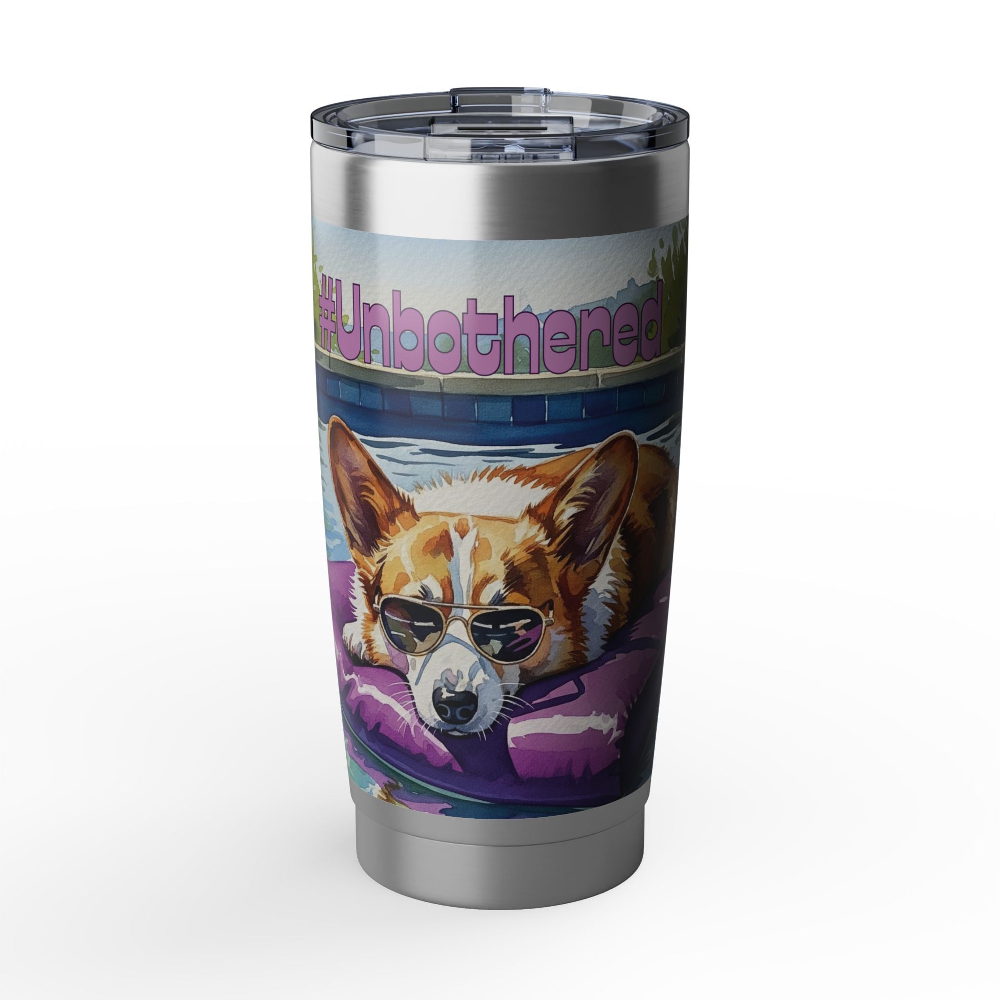#unbothered" Corgi Poolside Tumbler - 20oz