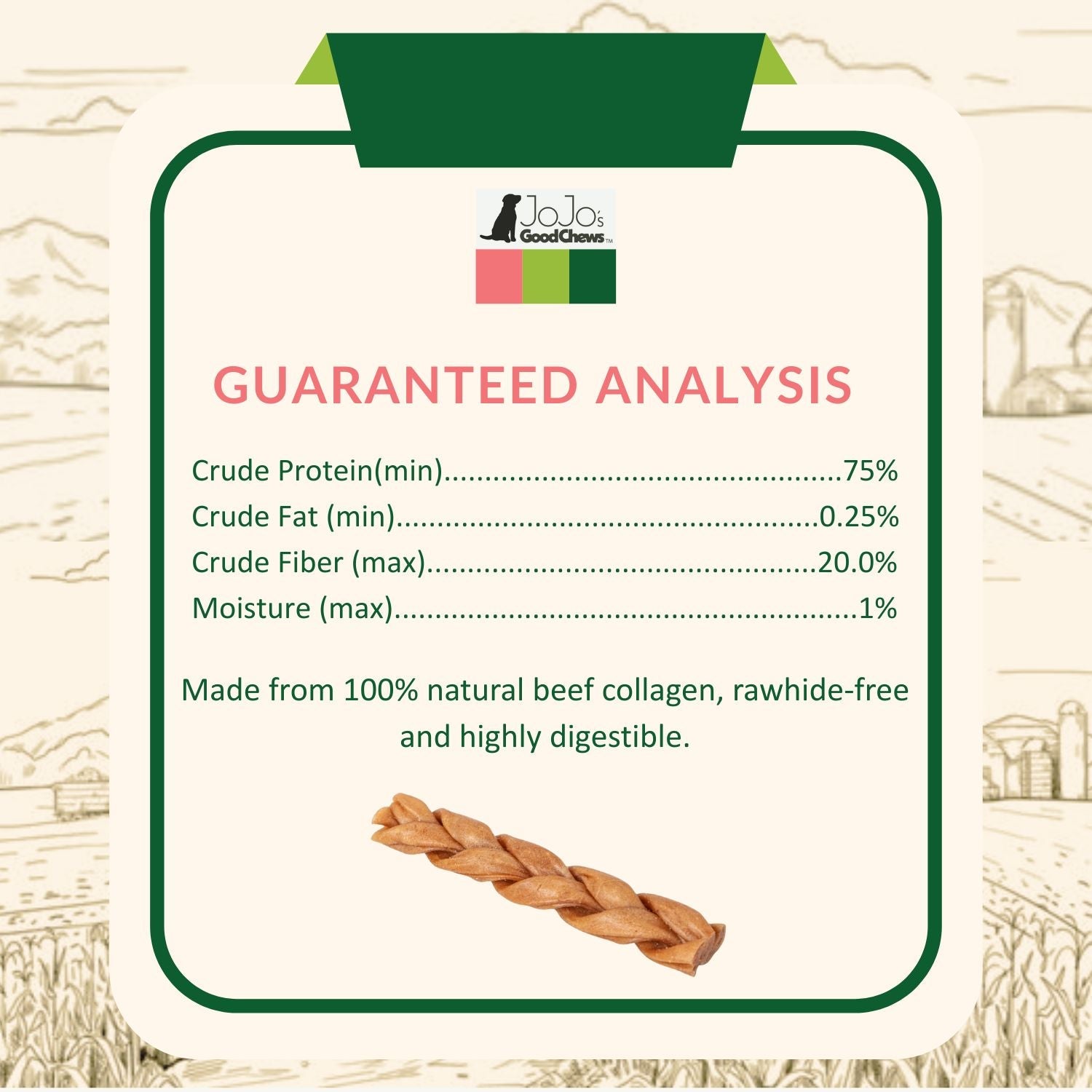 6-Inch Braided Collagen Chews| Rawhide Alternative | 4 Ct | by Country Living