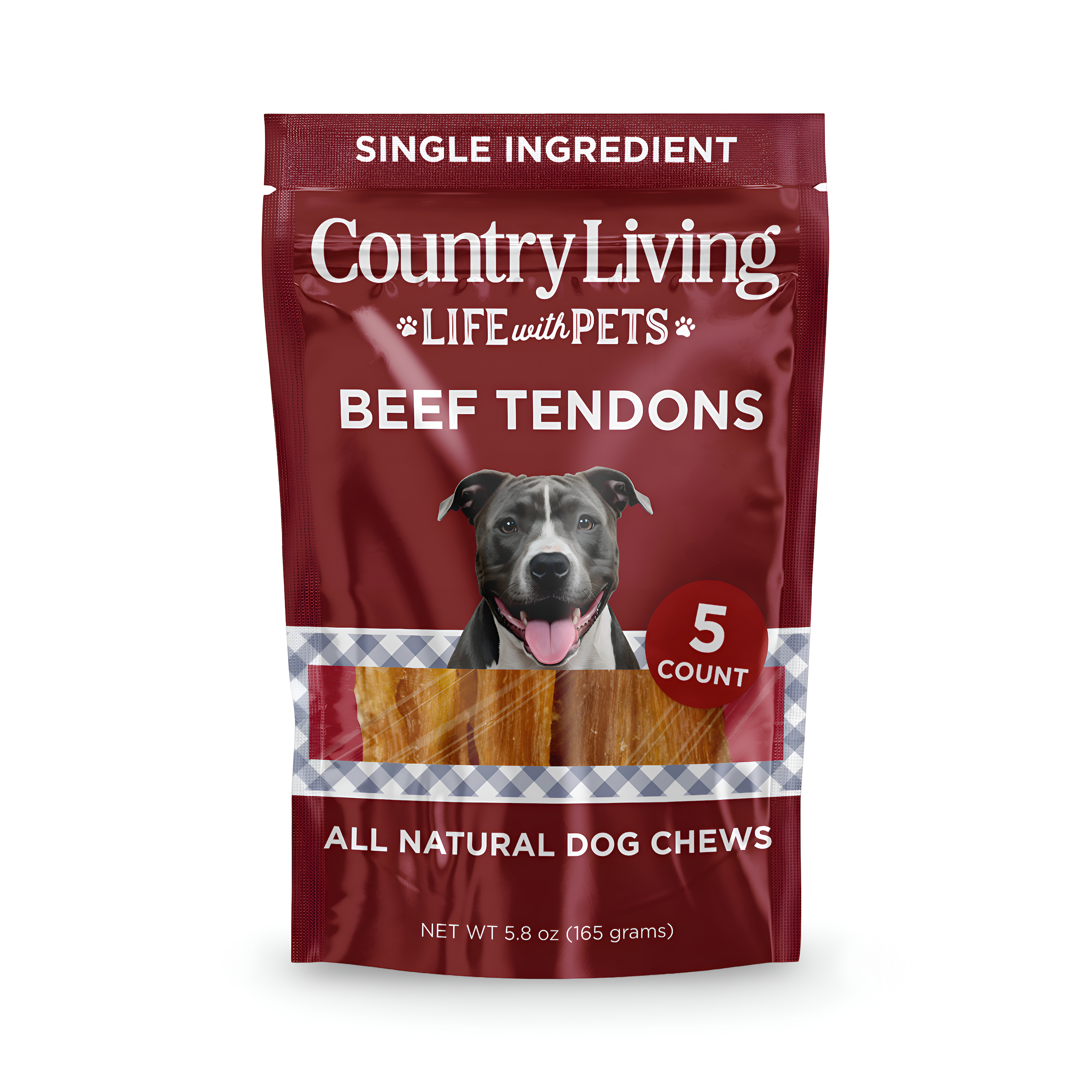 Small-Medium Beef Tendon Dog Chews | 5 Ct | Single-Ingredient | by Country Living