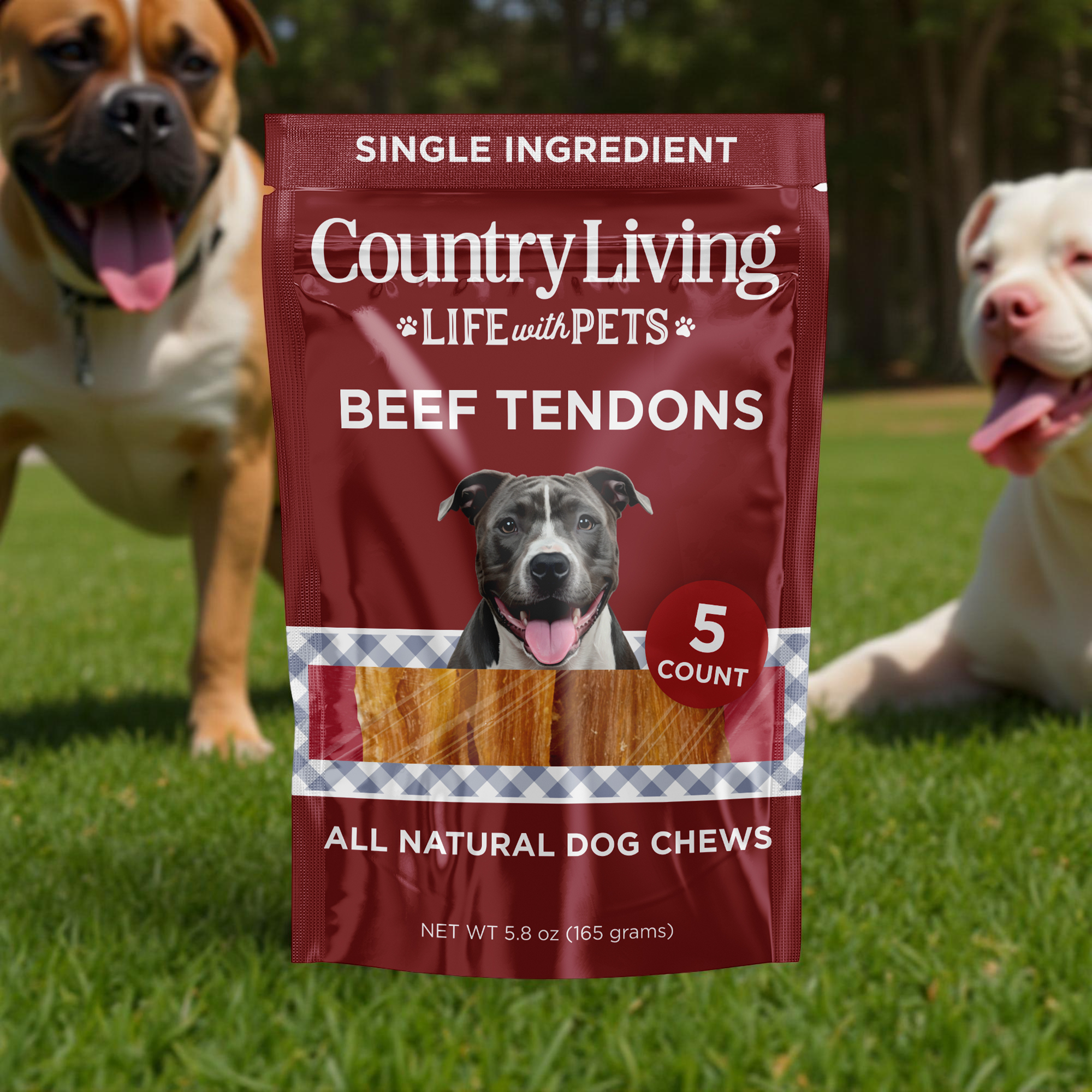 Small-Medium Beef Tendon Dog Chews | 5 Ct | Single-Ingredient | by Country Living