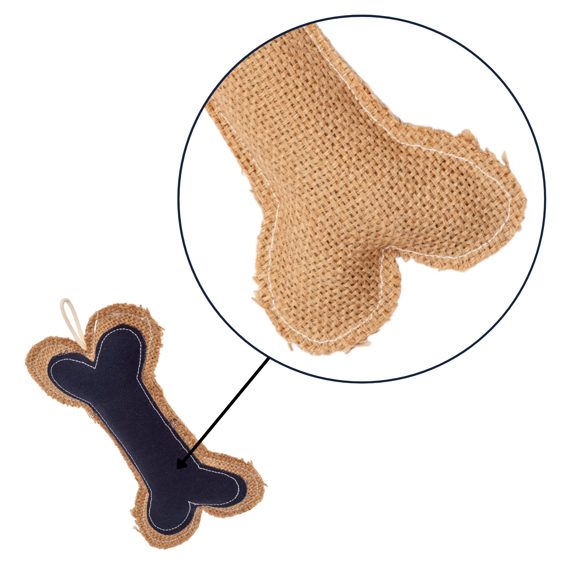 Jute & Leather Bone Dog Toy | Durable Denim Textured Chew for Small Dogs | Country Living