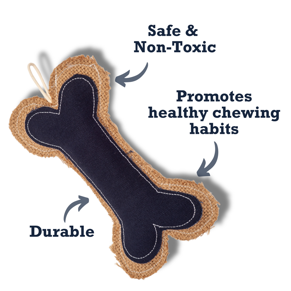 Jute & Leather Bone Dog Toy | Durable Denim Textured Chew for Small Dogs | Country Living