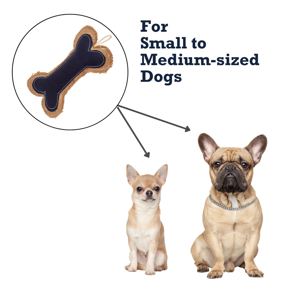 Jute & Leather Bone Dog Toy | Durable Denim Textured Chew for Small Dogs | Country Living