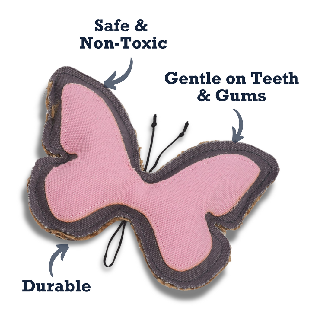 Jute & Canvas Butterfly Dog Toy | Durable Natural Fiber Chew for Small Dogs | by Country Living