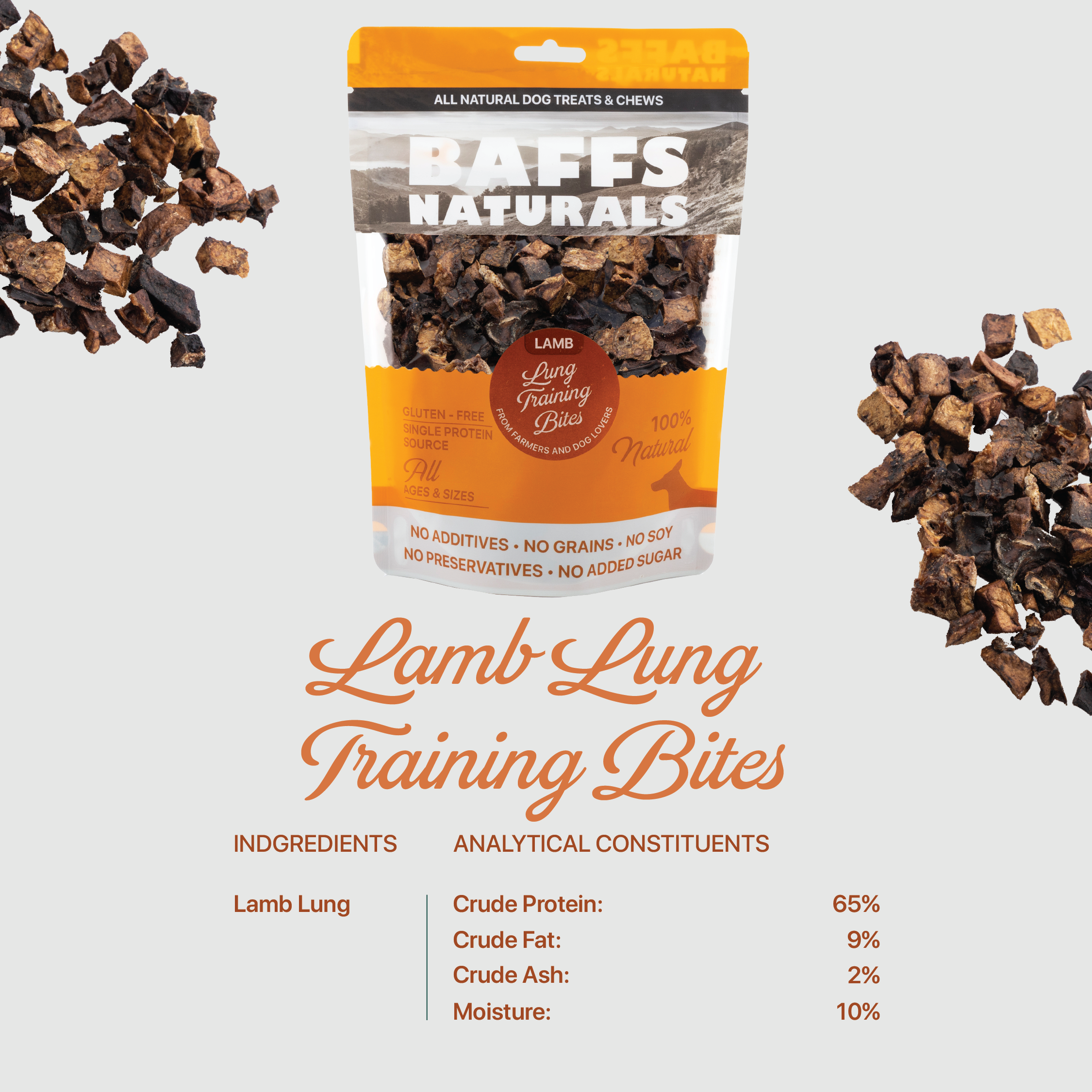 Freeze-Dried Lamb Lung Dog Treats | Single-Ingredient Training Bites| 7 oz | by Baffs Naturals
